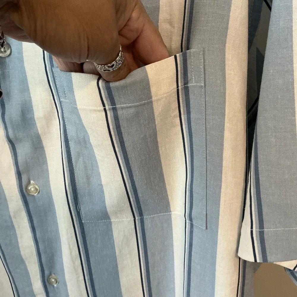 Gap Mens Size 2XL Blue Striped Nautical‎ Cabana Camp Button Shirt